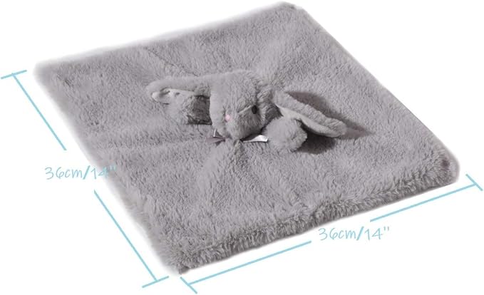 CREVENT Cozy Plush Baby Security Blanket Loveys for Baby Boys and Girls, Faux Fur Front + Mink Backing with Animal Face (Grey Bunny)