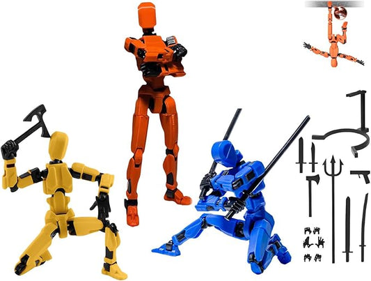 Dummy 13 Assembly Complete Action Figure,Luck 13 Multi-Jointed Articulated Model with Magnetic Base, Interchangeable Hands & Weapon Accessories for Desk Display, Titan 13, 3 Pces (Yellow-Orange-Blue)