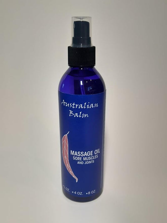 Australian Balm Massage Oil for Sore Muscles and Joints - Organic Oil with Eucalyptus and Tee Tree Essential Oils - Relaxing, Massaging Joint & Muscles - 4 fl. oz.