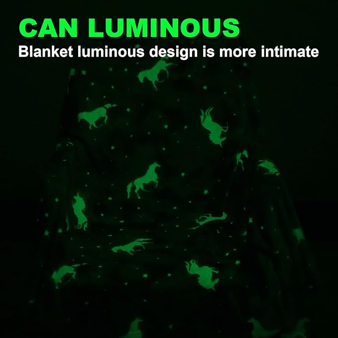 Glow in The Dark Blanket Unicorns Gifts for Girls,Unicorn Party Blankets,Luminous Girls Toys,Soft Kids Blankets,for 1-10 Year Old Girl Birthday Christmas Halloween Thanksgiving Easter Gifts,60 x 50in