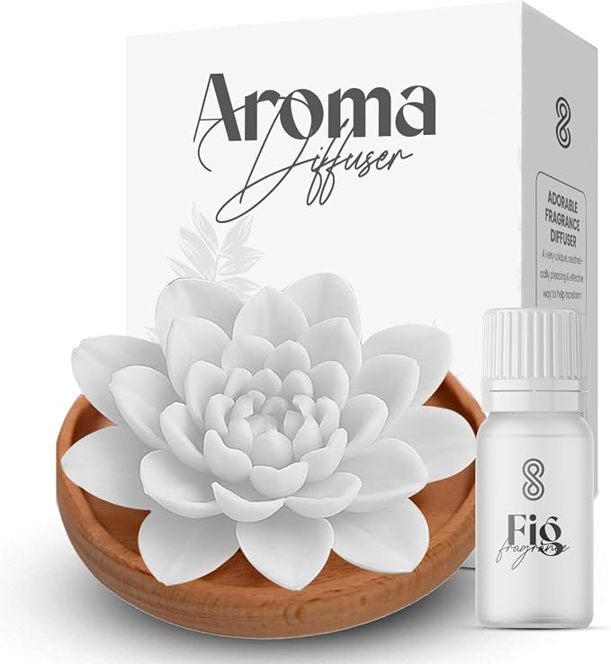 Aroma Diffuser Diatomite Peony Flower Essential Oil Diffuser with Aromatherapy Fragrant Oil for Home, Room Decor Fig Fragrance 10 ML (Diatomite Peony Flower (White))