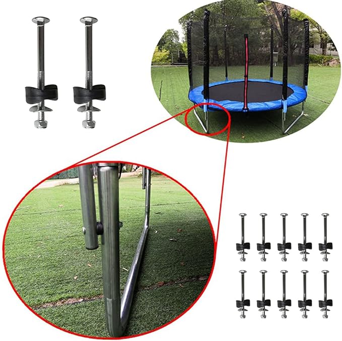 PXRJE 12 Pieces Trampoline Enclosure Pole Gap Spacers,Galvanized Steel Trampoline Screws,Jumping Bed Carriage Screw,Trampoline Stability Tool Set(Size:12PCS)