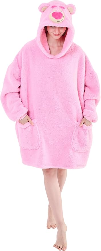 NEWCOSPLAY Wearable Blanket Hoodie Sherpa Hoodie Blanket for Women Men Warm Oversized Sweatshirt with Pockets