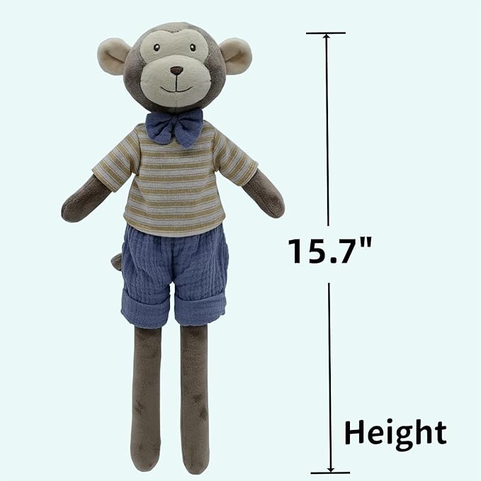 Monkey Stuffed Animals,15.7" Boy Monkey Plush with T-Shirt and Pants,Cute Stuffed Animal for Girls As Birthday, Easter,Christmas,Valentine's Day Gift