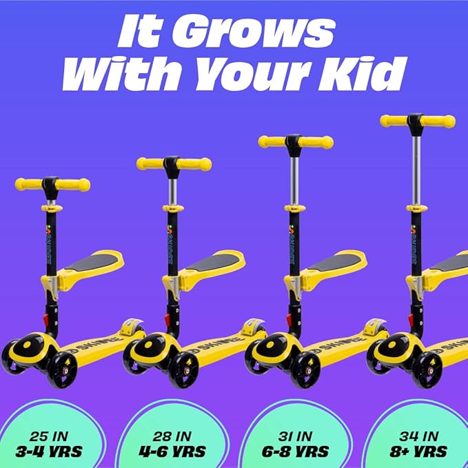 SKIDEE Kick Scooter for Kids Foldable 3 Wheel Scooter with Lean-to-Steer, Adjustable Height, Removable Seat & LED Light Wheels | Toddler Scooter Up to 12 Year Old Boys/Girls