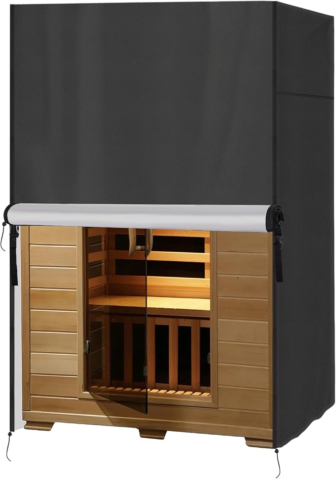 Outdoor Sauna Cover Compatible with Dynamic 2 Person Sauna's Room, 420D Heavy Duty Waterproof Cover for Infrared Sauna, (Black) (48.8"Lx42.5"Wx74.8"H)