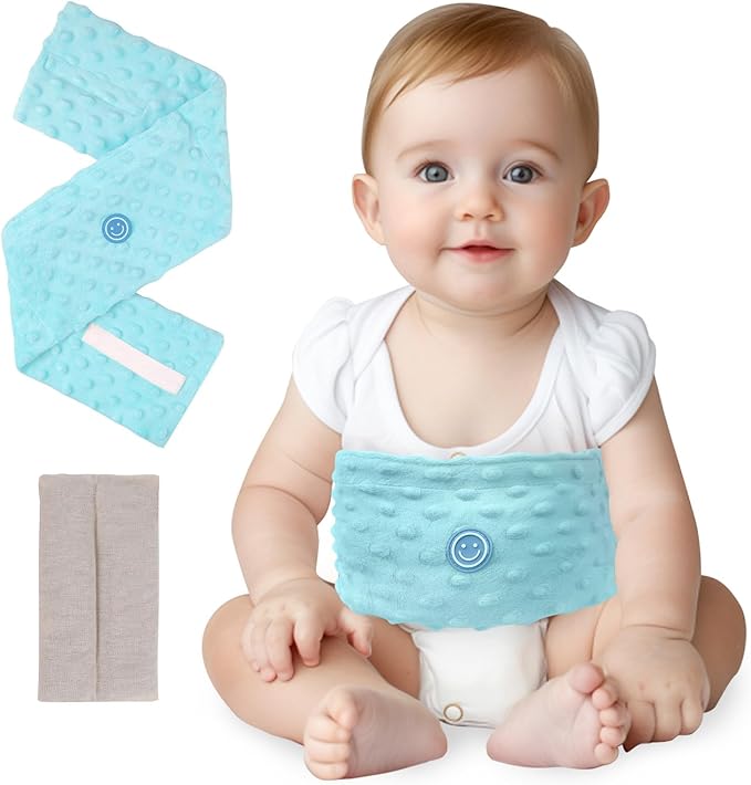Colic and Gas Relief for Newborns and Infants, Flaxseed Heated Tummy Wrap, Baby Swaddling Belt with Soothing Warmth, Natural Relief for Upset Stomach in Babies Toddlers, 0-3 Years (Blue)