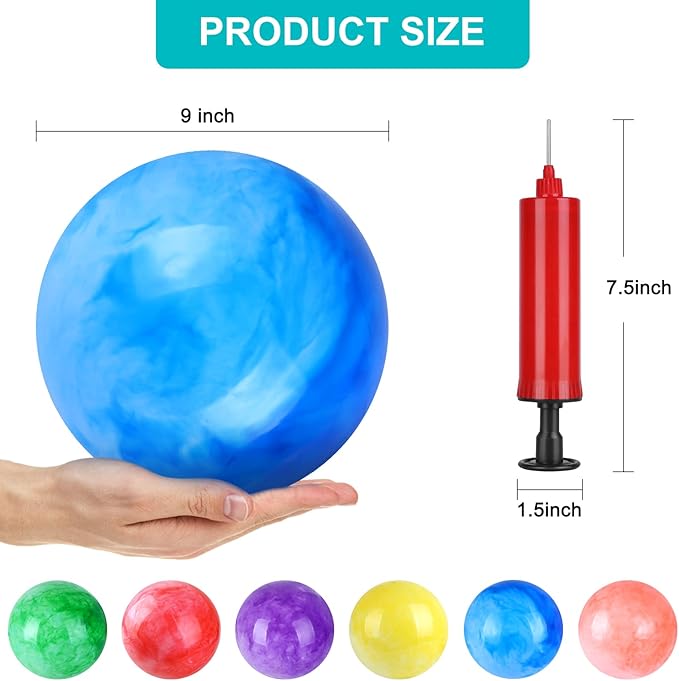 2 Pcs Marbleized Bouncy Balls for Kids Large-Sized Ball Inflatable Rubber Playground Sensory Balls for Beach Pets Indoor Outdoor Kickball Water Balls