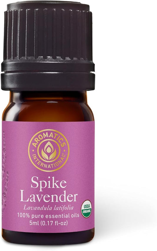 Aromatics International Premium Organic Spike Lavender Essential Oil 5ml | 100% Pure Essential Oil for Diffusion & Aromatherapy