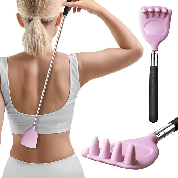 Back Scratcher Extendable Silicone Bear Claw Massager Tool Telescoping Stocking Stuffers for Itches Lotion Application Spa Men Women Kids Adults the Disabled Baby Purple