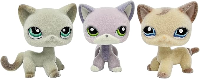 3pcs/Set Custom Flocked Pet Shop Toys Short Hair Cat Kitten Collie Great Dane Cocker Spaniel Dachshund Puppy Dog OOAK Compatible with LPS (#1024 and #2094 and #391)