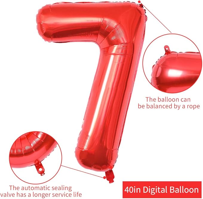 TONIFUL 40 Inch Red Large Numbers Balloons 0-9, Number 7 Digital 7 Helium Balloons, Foil Mylar Big Number Balloons for Birthday Party Anniversary Supplies Decorations