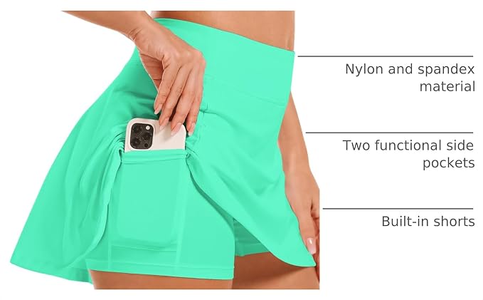 Stelle Women's Tennis Golf Skirts High Waisted with Pockets Inner Shorts for Athletic Skorts Sports Running Pickleball