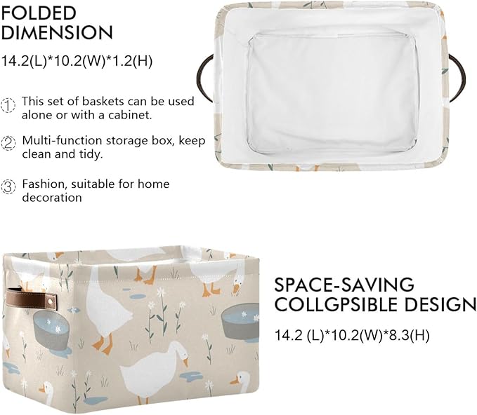Aslsiy Storage Basket Cute Goose Nursery Bins Doodle Flowers Baby Box Canvas Clothes Shelf Basket Laundry Hamper Gift Baskets for Home Closet 1 Pcs