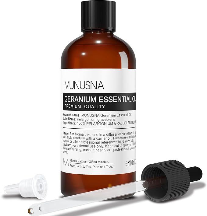 Geranium Essential Oil 100ML, 100% Pure Geranium Oils Aromatherapy Oil for Diffuser, Skin Care, Massage, Yoga, Home Fragrance, Soap and Candle Makings