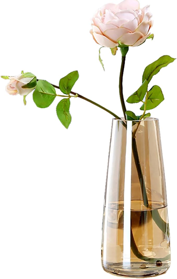 FANTESTICRYAN Modern Glass Vase, 8.7''H Decor Flower Vases, Crystal Amber | Crystal Colored Vase Fresh/Faux Floral Vases, For Home Office Table Centerpiece Decor Housewarming Wedding Gift for Lover