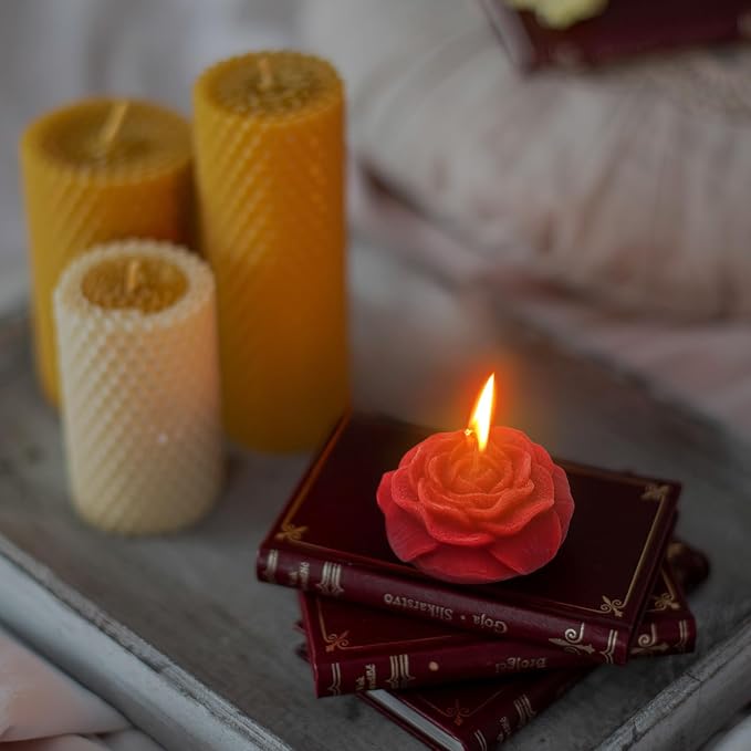 Valentine's Day 4 PCS Red Peony Flower Candles for Her, Scented Low Temperature Candles Adult Low Heat Natural Soy Romantic Dripping Wax Play for Lovers Couples