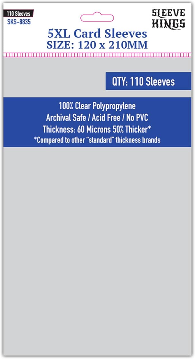 Sleeve Kings Standard Card Sleeves – 110 Count, Clear 60 Micron Thickness, XXL Size (120 x 210 mm), Compatible with Oathsworn & More – SKU: SKS-8835