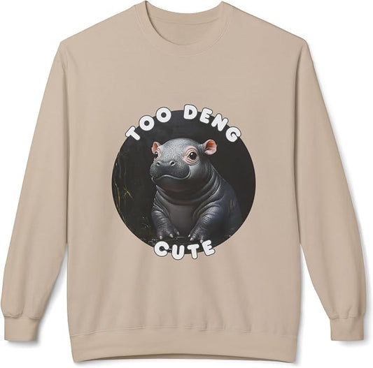 Unisex Fleece Crewneck Sweatshirt - Too Deng Cute Moo Deng Hippo, Cozy Cotton Blend, Classic Relaxed Fit