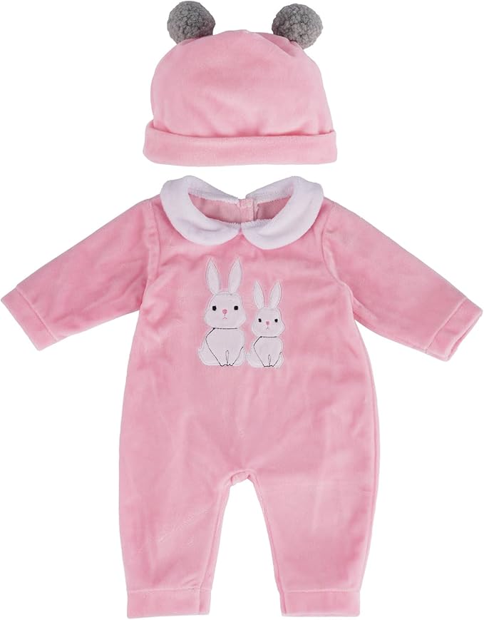 BABESIDE 2 Pcs Reborn Baby Doll Clothes with Hat for 17-22 Inch Babydolls, Cute Bunny Pattern Baby Dolls Outfits Accessories fit Newborn Babydoll Girls, Pink
