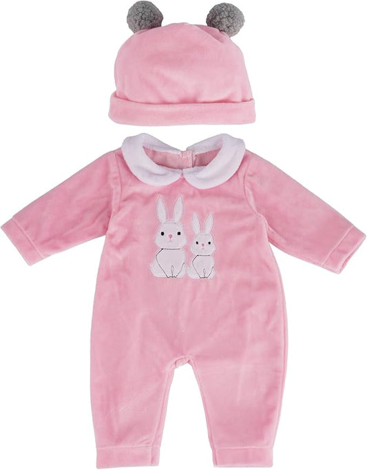 BABESIDE 2 Pcs Reborn Baby Doll Clothes with Hat for 17-22 Inch Babydolls, Cute Bunny Pattern Baby Dolls Outfits Accessories fit Newborn Babydoll Girls, Pink