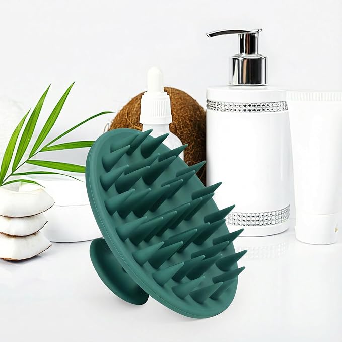 Meartchy Silicone Scalp Massager Shampoo Brush, Scalp Brush for Hair Growth & Dandruff Removal, Hair Scrubber Scalp Stimulator Exfoliator Brush with Soft Bristles for Wet Dry Scalp Care (Dark Green)