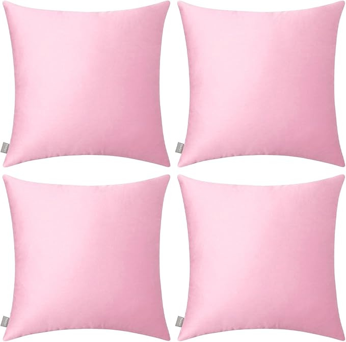Thmyo 4-Pack 100% Cotton Comfortable Solid Decorative Throw Pillow Case Square Cushion Cover Pillowcases Blank Pillow Covers Valentines Day DIY Throw Pillowcase for Sofa Bed(20x20inch/50x50cm,Pink)