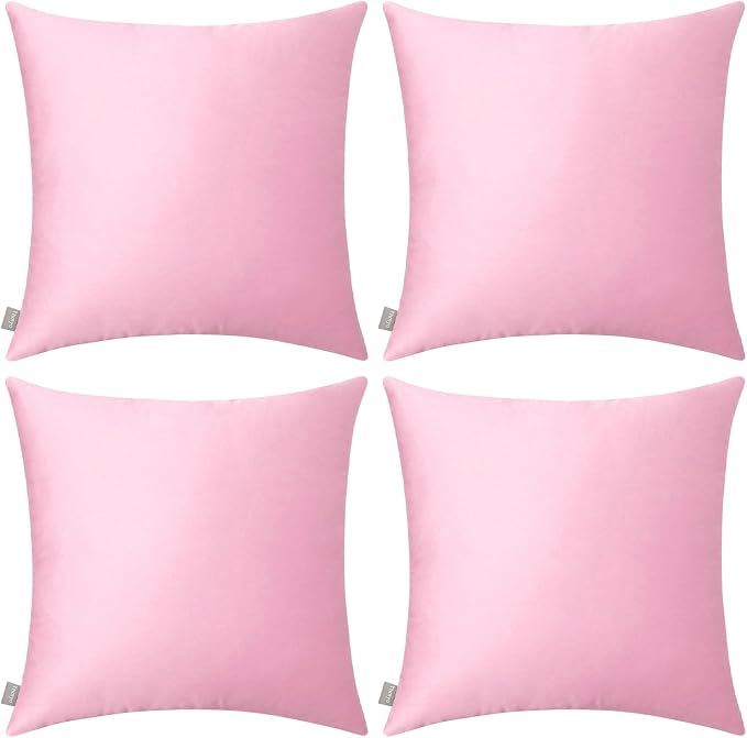 Thmyo 4-Pack 100% Cotton Comfortable Solid Decorative Throw Pillow Case Square Cushion Cover Pillowcases Sublimation Blank DIY Pillow Covers for Sofa(Only Covers, No Pillows)(18x18 inch/45x45cm,Pink)