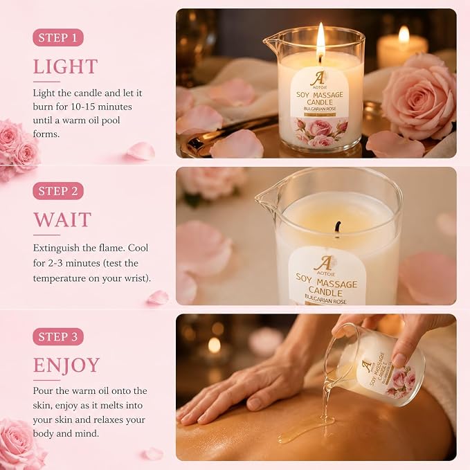 Massage Oil Candle 8.1 OZ for Massage Therapy and Skin Moisturizing,Natural Body Safe Soybeans Massage Oil Candles,Rose Scented Candles for Couples, Romantic Gift Scented Candles for Home SPA