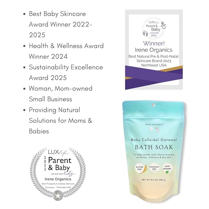 Oatmeal Baby Bath Powder by Irene Organics with Colloidal Oatmeal For Treatment of Eczema, Diaper Rash, Dry Skin and Irritation, Moisturizes and Soothes Baby’s Skin, 3 pack