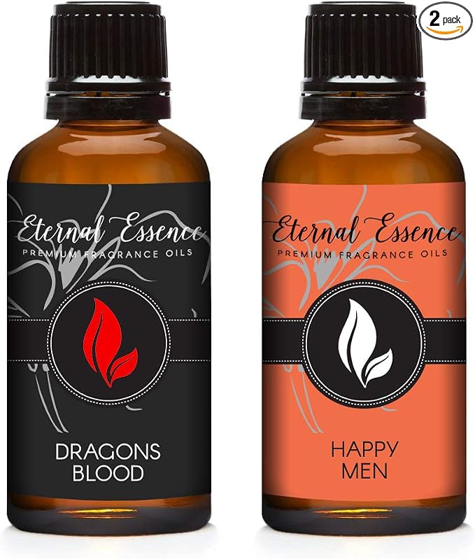Eternal Essence Oils 2 Pack 30ml Premium Fragrance Oil - Dragons Blood & Happy Men - for Candle, Soap Making, Aromatherapy, Diffusers, Home Care, & Humidifiers