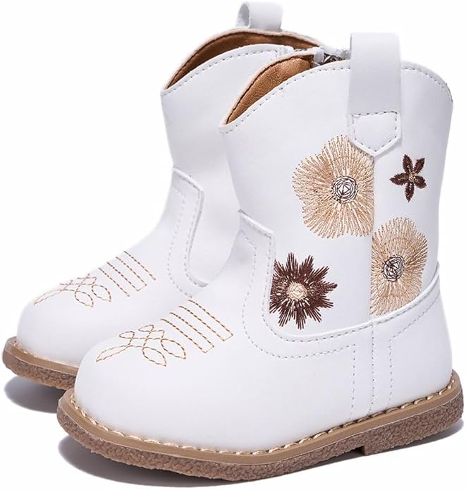 Newsonet Baby Cowboy Cowgirl Boots Infant Western Boots Toddler Boys Girls Round Toe Riding Mid Calf Boots All Seasons for 6 9 12 18 24 Months