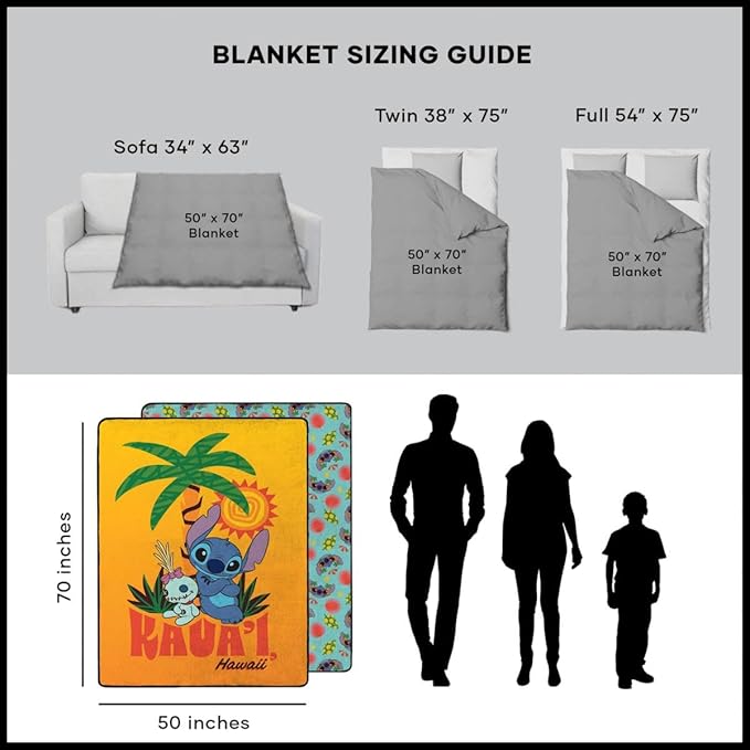 Disney Stitch Kaua'i Hawaii Double Sided Silk Touch Throw Blanket 50" x 70"