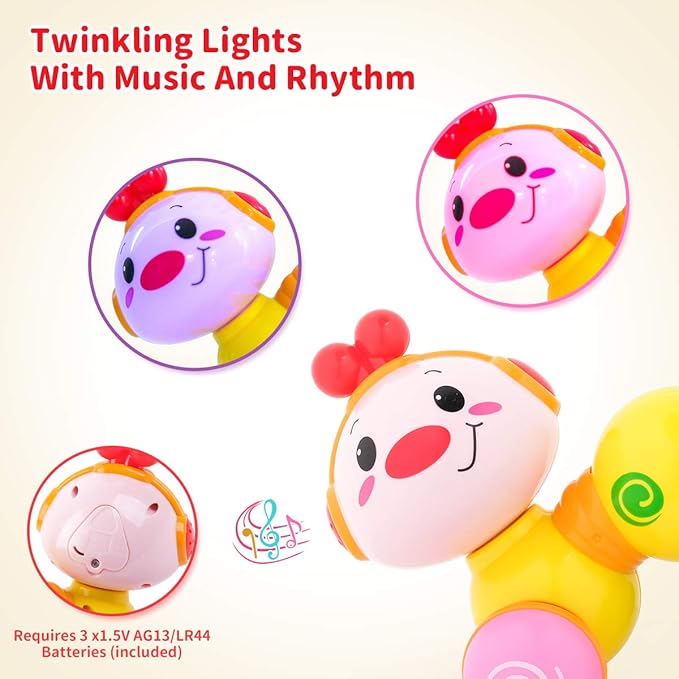 Vanmor Baby Toys 6-12 Months, Infant Musical Caterpillar Crawling Toy, Press and Go Interactive Inchworm Toy with Light Up, Tummy Time Educational for 6 7 8 9 12 18 Months
