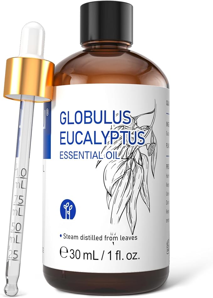 HIQILI Eucalyptus Essential Oil 1 Fl Oz, Therapeutic Grade, Premium Grade Glass Dropper for Diffuser, Humidifier, Air Freshening, Cleaning, Home, Skin | Premium Grade Essential Oils with Dropper for Spray, Skin, DIY, Air Freshening & Home Cleaning —30m...