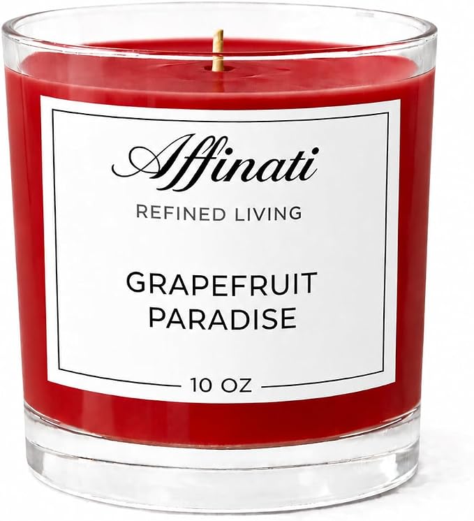 Grapefruit Paradise Affinati 10 oz Scented Candle for Home – Long Lasting Fruity Soy Blend Candle with Wooden Wick, Strong Scent Throw Glass Jar Candles, Premium Clean Burning Aromatherapy Gifts