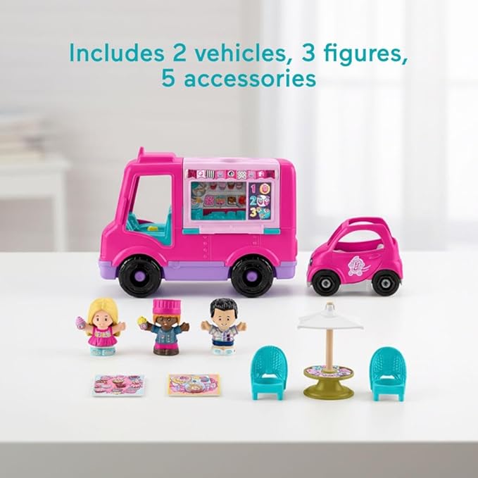 Fisher-Price Little People Barbie Toddler Toy Cupcake Truck Musical Playset with 9 Pieces for Pretend Play Kids Ages 18+ Months (Amazon Exclusive)