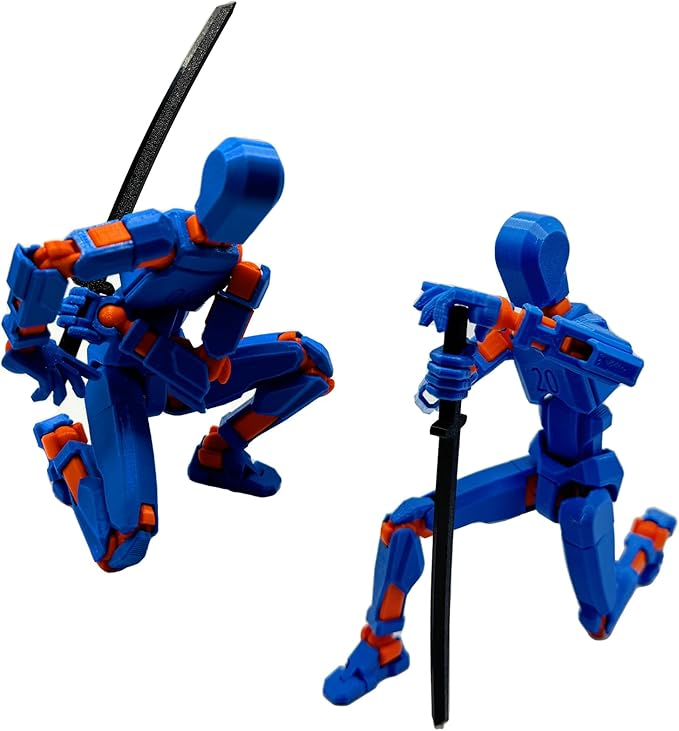 3D Printed Enlarge Body Size 8.1-inch Action Figure Dummy20, Full Body Mechanical Movable Toy, Multiple Accessories, Desk Decoration (Bracket, 3 HandsType, Weapons, Armour) (Blue)
