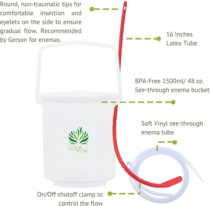 Coffee Enema Kit for Colon Cleansing - Recommended by Gerson Home Enema Kit - Enema Bucket Kit with Red Tube - Colon Detox Organic Coffee Enema - Enema Coffee Colon Cleanser - Colon Health