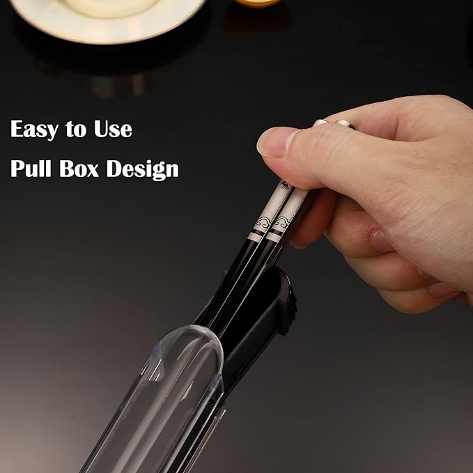 Travel Chopsticks with Case, Black Blue Eagle, 2 Pairs | Metal Stainless Steel, Titanium Plated, Reusable & Dishwasher Safe, For School, Home, Office, Outdoor, Bento Box Use