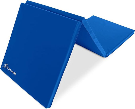 ProsourceFit Tri-Fold Folding Thick Exercise Mat 6’x2’ with Carrying Handles for MMA, Gymnastics, Stretching, Core Workouts