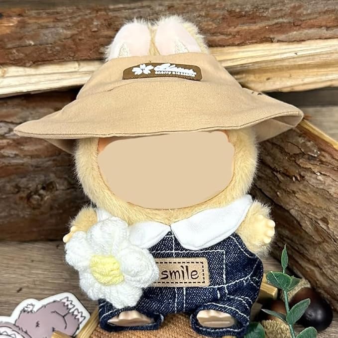 Clothes for LABUBU, Hat & Overalls Set for 17/15cm Accessories Suit, Cute Clothes for Dress up Unique Style (Blue Flower)