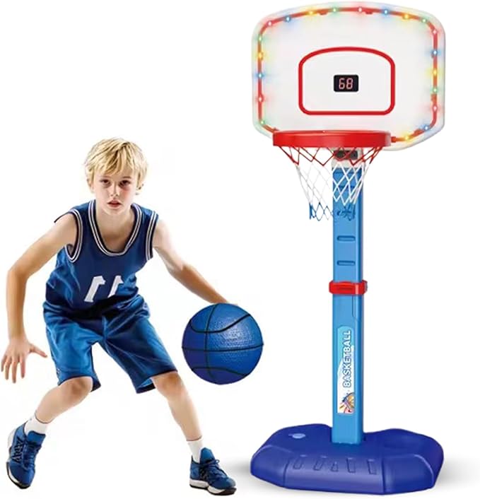 Basketball Hoop Set for Kids Toddler Indoor Outdoor, Digital Scoreboard, Adjustable Height 3 Levels, 2 Balls, Easy Setup, Poolside Sports Portable Goal, Ages 3-12, Toy for Boys Girls.