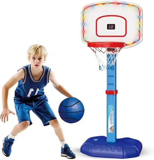 Basketball Hoop Set for Kids Toddler Indoor Outdoor, Digital Scoreboard, Adjustable Height 3 Levels, 2 Balls, Easy Setup, Poolside Sports Portable Goal, Ages 3-12, Toy for Boys Girls.