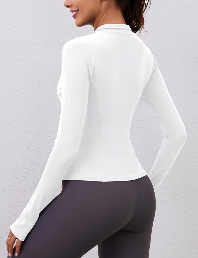 LOMON Womens Long Sleeve Workout Tops Quick Dry Quarter Zip Pullover Crop Yoga Athletic Slim Fit Shirts