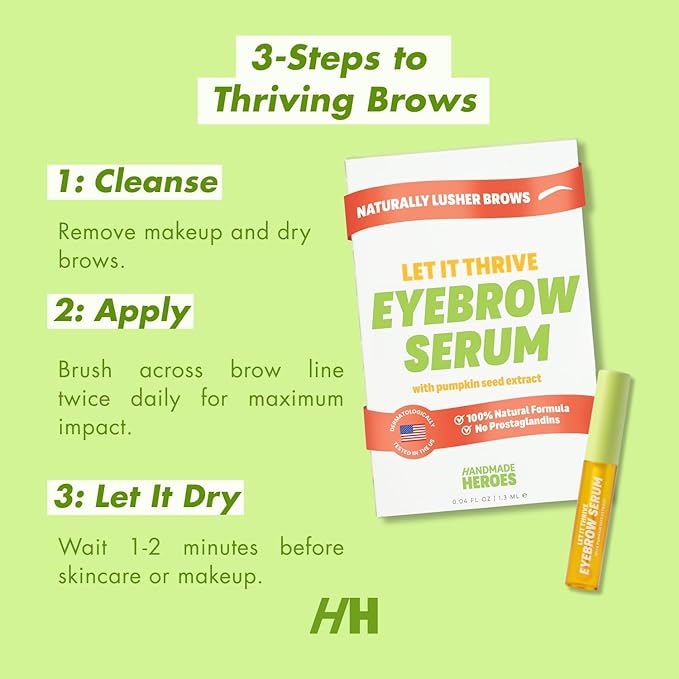 Handmade Heroes Eyebrow Growth Serum – Natural Vegan Brow Enhancer with Rosemary & Pumpkin Seed Oil – Prostaglandin Free Serum for Thicker, Fuller Looking Brows – Gentle & Nourishing Formula