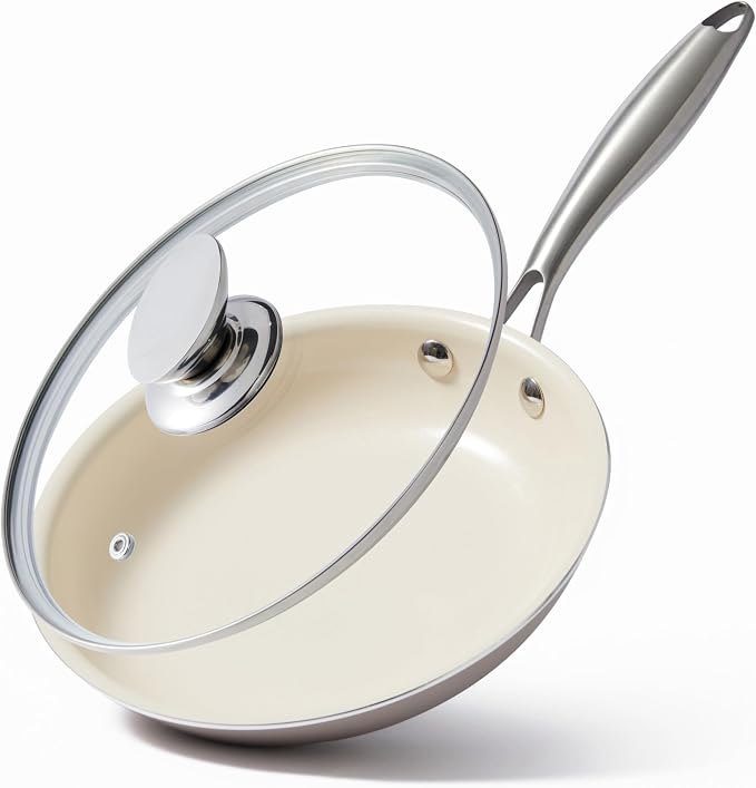 11 Inch Ceramic Nonstick Frying Pan with lid Skillet - PFAS-Free, Non-Toxic, Oven Safe & Induction Ready, Aluminum Cookware with Stainless Steel Handle