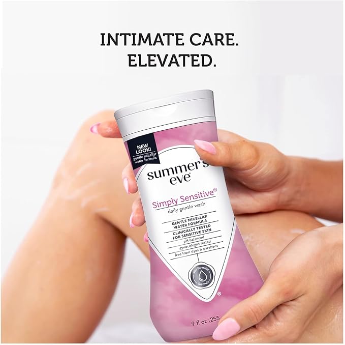 Summer’s Eve Simply Sensitive Feminine Cleansing Wash, Daily Gentle Intimate Wash, Removes Odor, pH Balanced, Hypoallergenic for Sensitive Skin, 9 Ounce (Pack of 8)