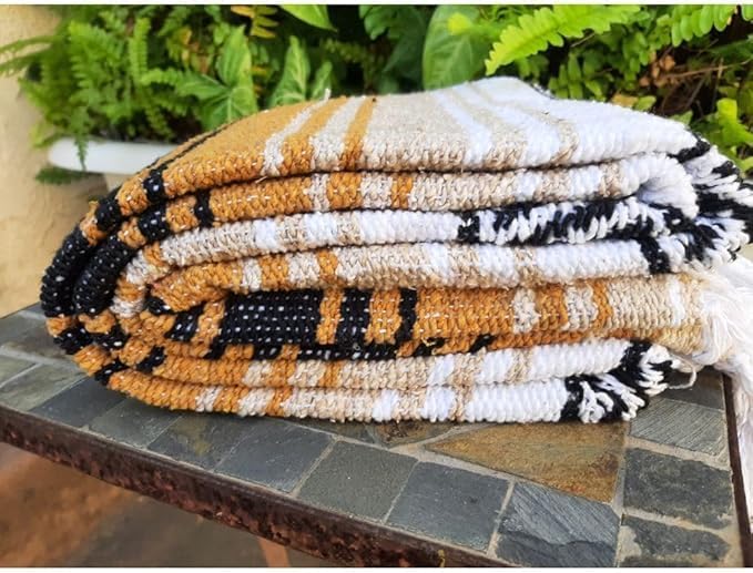 Open Road Goods Bulk Falsa Blankets - Handwoven Authentic Mexican Falsa - Great for Weddings, Yoga, Beach, Picnics, or Mexican Throw! (Tan/Yellow, 15 Pack)