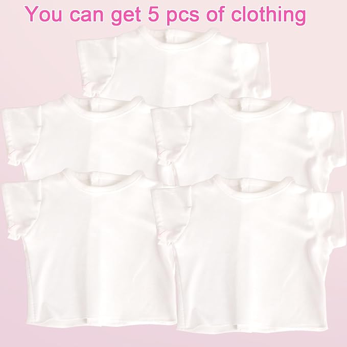 5-Piece Plain White T-Shirts for 17-18 Inch Dolls | DIY Customizable Doll Tees